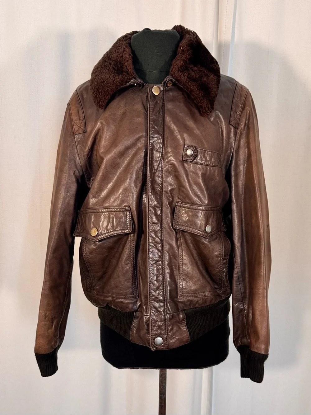 Vintage 1990s Europa Sport Brown Leather Bomber Jacket